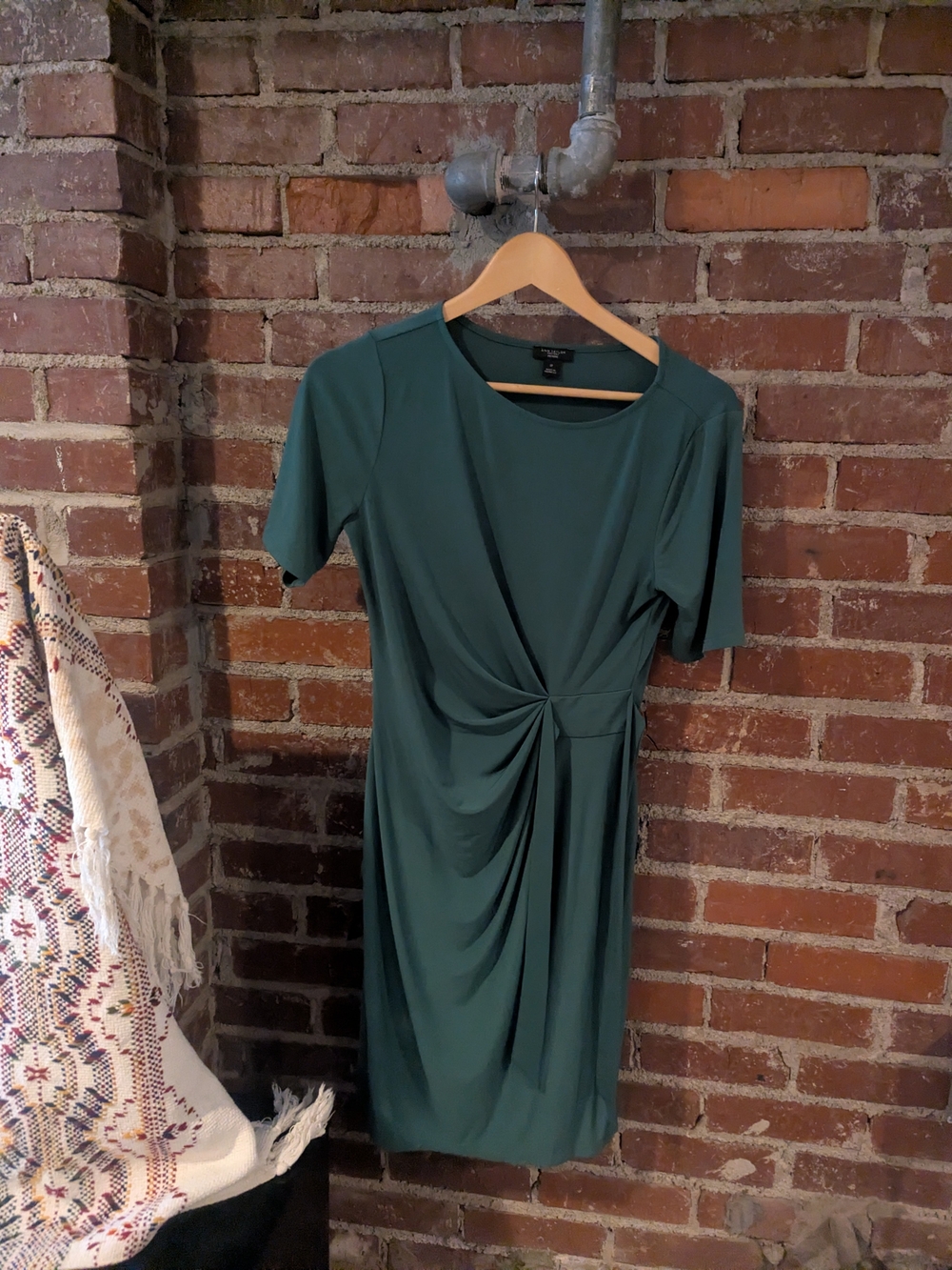 Ann Taylor Teal Green Twist-Detail Short Sleeve Dress